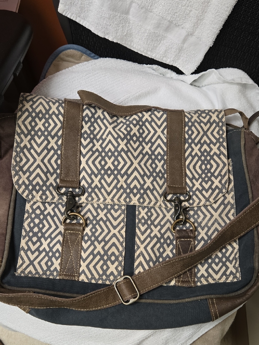 Myra Bag.Neutral Geometric Canvas Messenger Bag